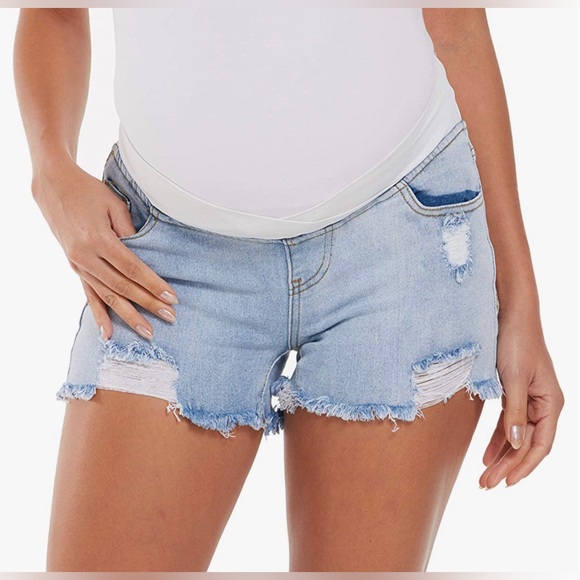 Pants - Maternity Light Denim Shorts Destructed